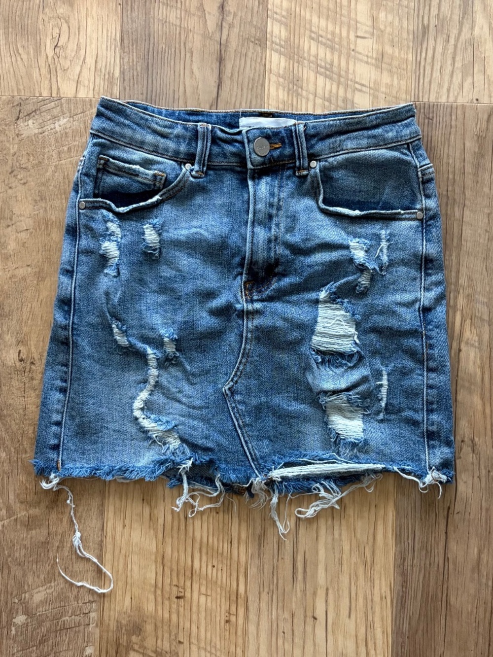 Risen Jeans Distressed Denim Mini Skirt